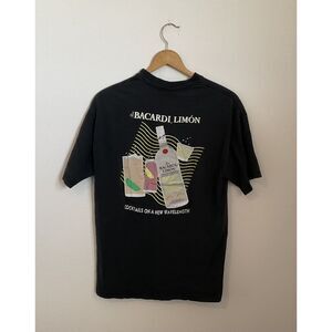 Vintage 90s Bacardi Limon T-Shirt Black Rum Promo Cocktails Wavelength USA XL